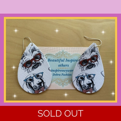 Dogs With Glasses Light Weight Faux Leather Dangle Earrings